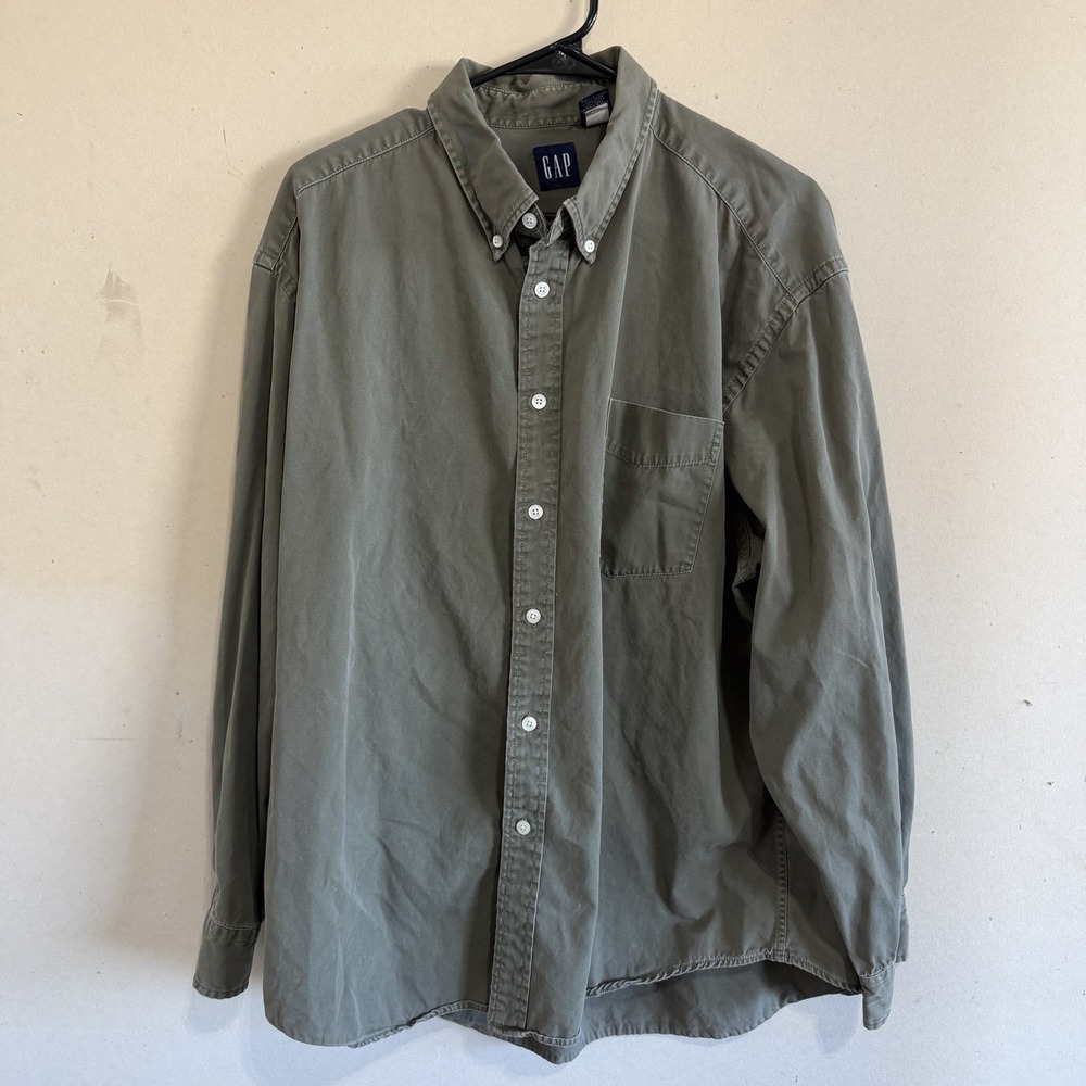 Vintage 90s GAP Olive Green Button Down Shirt | Mens XL Made in HK